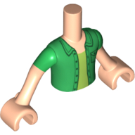 Minidoll Torso Boy with Light Nougat Arms and Hands with Green Shirt with Pocket, over Lime Undershirt, and Green Short Sleeves Print Hellnougat