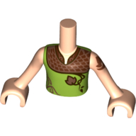 Minidoll Torso Boy with Light Nougat Arms and Hands with Lime Shirt with Copper Shoulders and Leaves Print Hellnougat