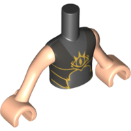 Minidoll Torso Boy with Light Nougat Arms and Hands with Silver and Gold Armor with Goblin Eye on Front, Black Elves Tattoo on Left Arm Print Schwarz