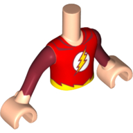 Minidoll Torso Boy with Light Nougat Arms and Hands with Red Shirt, Yellow Lightning in White Circle, and Dark Red Sleeves Print (The Flash) Hellnougat