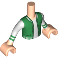 Minidoll Torso Boy with Light Nougat Arms and Hands with White Shirt with Green Bands at Wrist, and Green Jacket Print Hellnougat