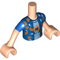 Minidoll Torso Boy with Light Nougat Arms and Hands with Hawaiian Shirt with Palm Tree and Sunset Print Hellnougat