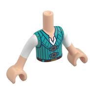 Minidoll Torso Boy with Light Nougat Arms and Hands with White Shirt and Dark Turquoise Vest, Reddish Brown Belt Print Hellnougat