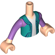 Minidoll Torso Boy with White Shirt and Dark Turquoise/Lavender Hoodie print, Light Nougat Arms and Hands Hellnougat