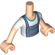 Minidoll Torso Boy with White Shirt, Dark Turquoise Trim, Sand Blue Overall, Nougat Hands Hellnougat
