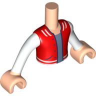 Minidoll Torso Boy with Light Nougat Hands with Red Jacket, White Sleeves, Sand Blue Shirt Print Light Nougat