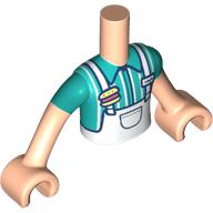Minidoll Torso Boy with White Apron, Dark Turquoise/White Striped Shirt print, Light Nougat Arms and Hands Mittelnougat