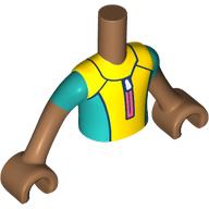 Minidoll Torso Boy with Medium Nougat Arms and Hands with Yellow/Dark Turquoise Wetsuit, Coral Zipper print Mittelnougat