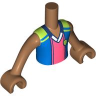 Minidoll Torso Boy with Blue/Lime/Coral Shirt, Shield, Dark Blue Collar print, Medium Nougat Arms and Hands Medium Nougat