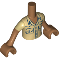 Minidoll Torso Boy with Medium Nougat Arms and Hands with Tan Shirt and Short Sleeves with 2 Breast Pockets Print Mittelnougat