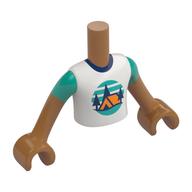 Minidoll Torso Boy with Orange Tent, Dark Blue Trees, Dark Turquoise Sky, Ground print, Medium Nougat Arms and Hands Medium Nougat