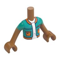 Minidoll Torso Boy with Medium Nougat Arms and Hands with Dark Turquoise Jacket, Orange Trim, Pockets, White Shirt print Medium Nougat
