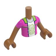 Minidoll Torso Boy with Medium Nougat Arms and Hands with Dark Pink Jacket, Lime Collar, White Shirt with Lime Hamburger print Medium Nougat