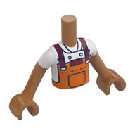 Minidoll Torso Boy with Medium Nougat Arms and Hands with Reddish Orange Apron, Dark Red Strap, White Shirt print Medium Nougat