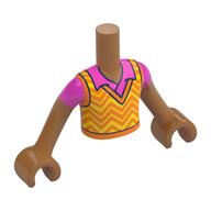 Minidoll Torso Boy with Medium Nougat Arms and Hands with Bright Light Orange Sweater, Orange Zigzag Stripes, Dark Pink Shirt print Mittelnougat