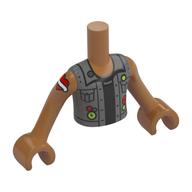 Minidoll Torso Boy with Medium Nougat Arms and Hands with Dark Bluish Grey Jacket, Black Shirt, Heart Tattoo on Arm print Mittelnougat