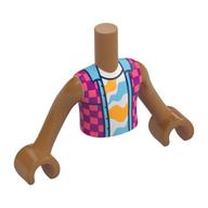 Minidoll Torso Boy with Medium Nougat Arms and Hands with Magenta/Coral Jacket, Medium Blue Trim, White Shirt, Orange/Azure Shapes print Medium Nougat