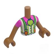 Minidoll Torso Boy with Medium Nougat Arms and Hands with White/Lime Vest, Bright Green Suspenders with Carrots, Dark Pink Shirt print Mittelnougat