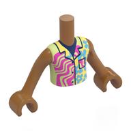Minidoll Torso Boy with Medium Nougat Arms and Hands with Bright Light Yellow/Yellowish Green Shirt, Lavender Lines, Medium Azure Flowers print Medium Nougat