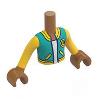 Minidoll Torso Boy with Medium Nougat Arms and Hands with Yellows/Dark Turquoise Jacket, White Shirt, 'L' Logo print Mittelnougat