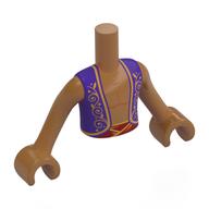 Minidoll Torso Boy with Medium Nougat Arms and Hands with Bare Chest, Dark Purple Jacket, Dark Red Belt, Gold Decorations print Mittelnougat