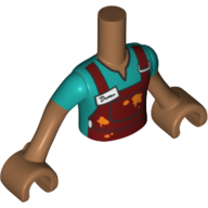 Minidoll Torso Boy with Medium Nougat Arms and Hands with Dark Red Overall, Dark Azure Shirt, Name Tag, Grease Stains Print Medium Nougat