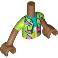 Minidoll Torso Boy with Lime Shirt with Water Melon Slices, Dark Turquoise/White Shirt print, Medium Nougat Arms and Hands Mittelnougat