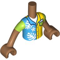 Minidoll Torso Boy with Yellow/Dark Azure/Lime Shirt, Pocket, White Shirt print, Medium Nougat Arms and Hands Mittelnougat
