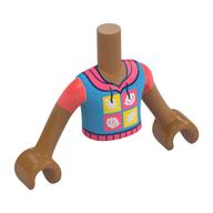 Minidoll Torso Boy with Dark Azure Shirt, Coral Trim, Coral/Bright Light Yellow Squares print, Medium Nougat Arms and Hands Medium Nougat