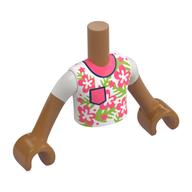 Minidoll Torso Boy with Coral Pocket, Collar, Flowers, Lime Flowers print, Medium Nougat Arms and Hands Medium Nougat