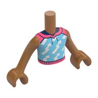 Minidoll Torso Boy with Bright Light Blue Shirt, Coral Collar, White Lightning Bolts print, Medium Nougat Arms and Hands Medium Nougat