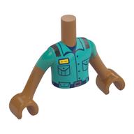 Minidoll Torso Boy with Dark Turquoise Uniform, Name Badge, Pockets, Dark Blue Shirt, Belt print, Medium Nougat Arms and Hands Mittelnougat