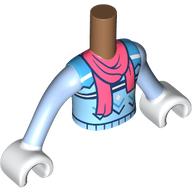 Minidoll Torso Boy with Bright Light Blue Winter Sweater with Dark Azure Details, Coral Scarf, White Arms and Hands Medium Nougat