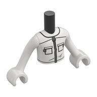 Minidoll Torso Boy with White Arms and Hands with white Beekeeper Suit, Pockets, Silver Zipper print Black