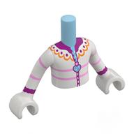 Minidoll Torso Boy with White Arms and Hands with White Jacket, Bright Light Orange Collar, Dark Purple/Bright Pink Trim, Medium Azure Pendant print Weiß