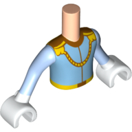 Minidoll Torso Boy with Arms and White Hands, Bright Light Blue Top and Sleeves with Gold Necklace Print Light Nougat