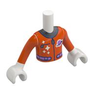 Minidoll Torso Boy with Reddish Orange Space Suit, Zipper, Dark Blue Trim print, White Arms and Hands Weiß