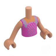 Minidoll Torso Boy with Nougat Arms and Hands with Dark Pink Dress, Metal Pink/Metal Blue Dots print Nougat
