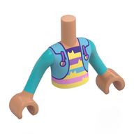 Minidoll Torso Boy with Nougat Arms and Hands with Dark Turquoise Jacket, Multi-Colored Striped Shirt print Nougat