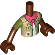 Minidoll Torso Boy with Tan Shirt, Coral Scarf/Bandanna, Olive Green Sleeves print, Reddish Brown Arms and Hands Rotbraun