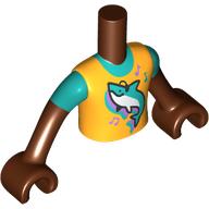 Minidoll Torso Boy with Bright Light Orange/Dark Turquoise Shirt, Dolphin print, Reddish Brown Arms and Hands Reddish Brown