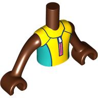 Minidoll Torso Boy with Reddish Brown Arms and Hands with Yellow/Dark Turquoise Wetsuit, Coral Zipper print Rotbraun