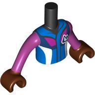 Minidoll Torso Boy with White/Dark Blue/Magenta Ski Jacket, White/Dark Blue Mountains, Magenta Arms and Hands Black