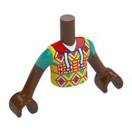 Minidoll Torso Boy with Yellow Shirt, Red/White/Dark Orange/Dark Turquoise Decorations, White Laces print, Reddish Brown Arms and Hands Reddish Brown