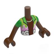 Minidoll Torso Boy with Reddish Brown Arms and Hands with Lime/Bright Green Open Shirt, Bright Pink Flames, White Waves print Reddish Brown