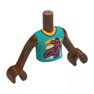 Minidoll Torso Boy with Reddish Brown Arms and Hands with Dark Turquoise Shirt, Orange Collar, Motorcycle print Reddish Brown