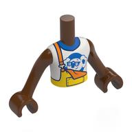 Minidoll Torso Boy with Reddish Brown Arms and Hands with White Shirt, Blue Koala, Yellow Overall, Orange Straps print Rotbraun