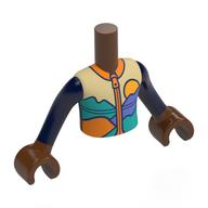 Minidoll Torso Boy with Reddish Brown Arms and Hands with Tan Jacket, Blue Viole/Dark Turquoise MOuntains, Yellow Sub, Orange Zipper, Dark Blue Sleeves print Rotbraun