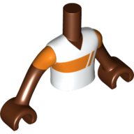 Minidoll Torso Boy with White/Orange Shirt print, Reddish Brown Arms and Hands Reddish Brown