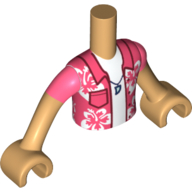 Minidoll Torso Boy with Coral Shirt with Flowers, White Shirt, Tooth as Pendant print, Warm Tan Arms and Hands Warm Tan
